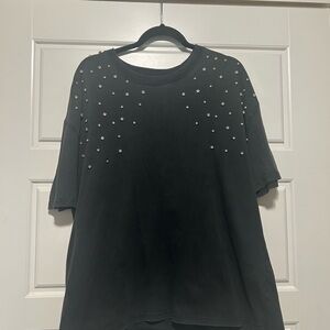 Zara Black Embellished Short Sleeve Tee